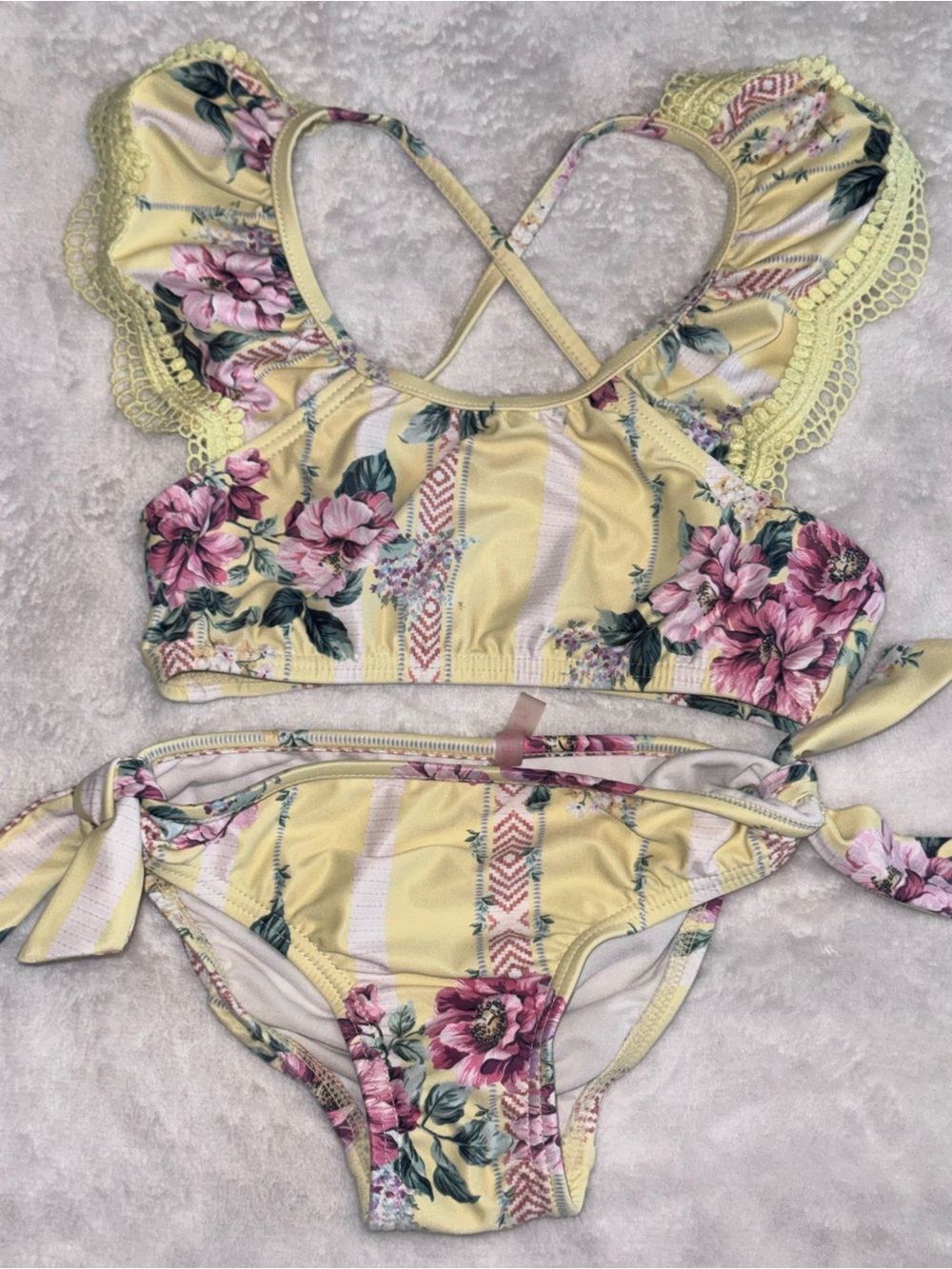 Seafolly Yellow Floral Lace-Trim Bikini
